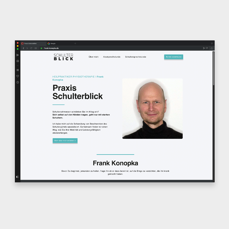 Browseransicht der Startseite - Praxis Schulterblick - Frank-Konopka