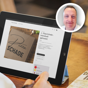 Onlineshop von Pizza Schade auf dem iPad - Die erste Tiefkühlpizza zum Selbst gestalten