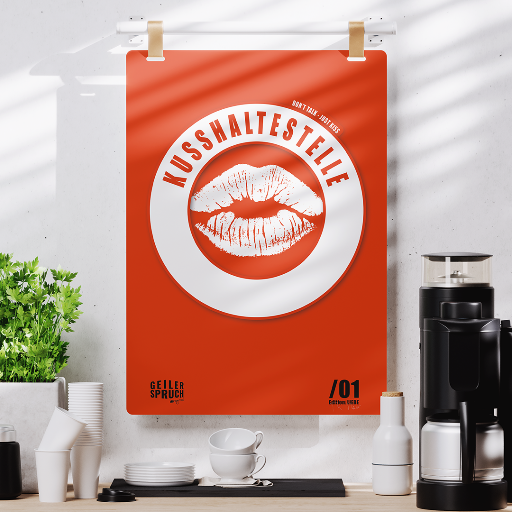 Vorschau - Poster in der Küche - Kusshaltestelle (geiler-spruch.de) - 1080x1080
